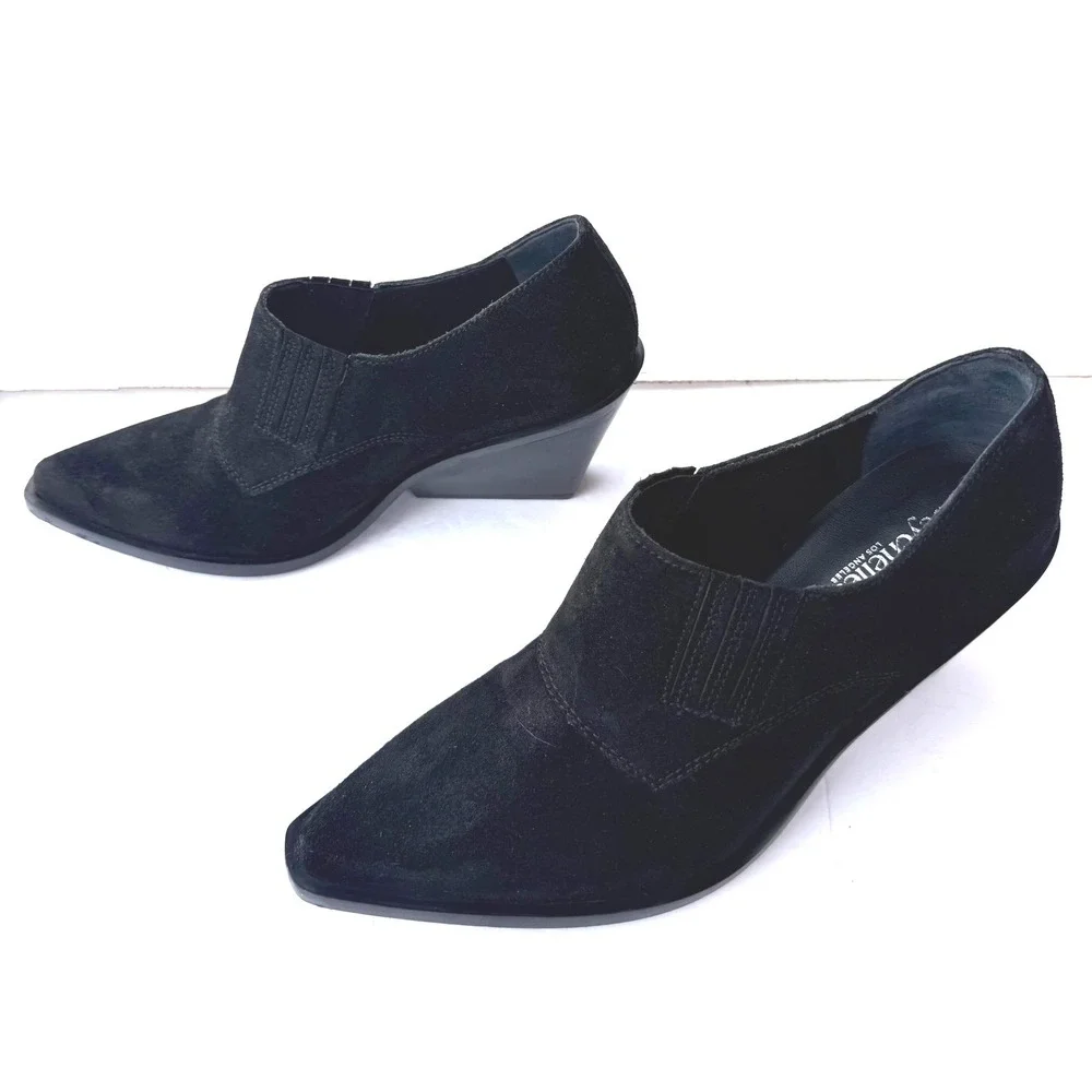 Seychelles Black Suede Low Top‎ Pointed Toe Block Heel Ankle Bootie Boots Sz 6.5
